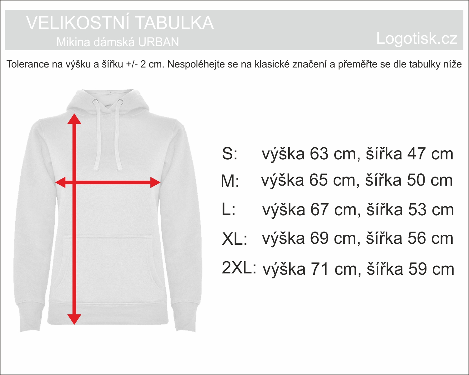 mikina dámská-potisk kočkou, tabulka velikostí